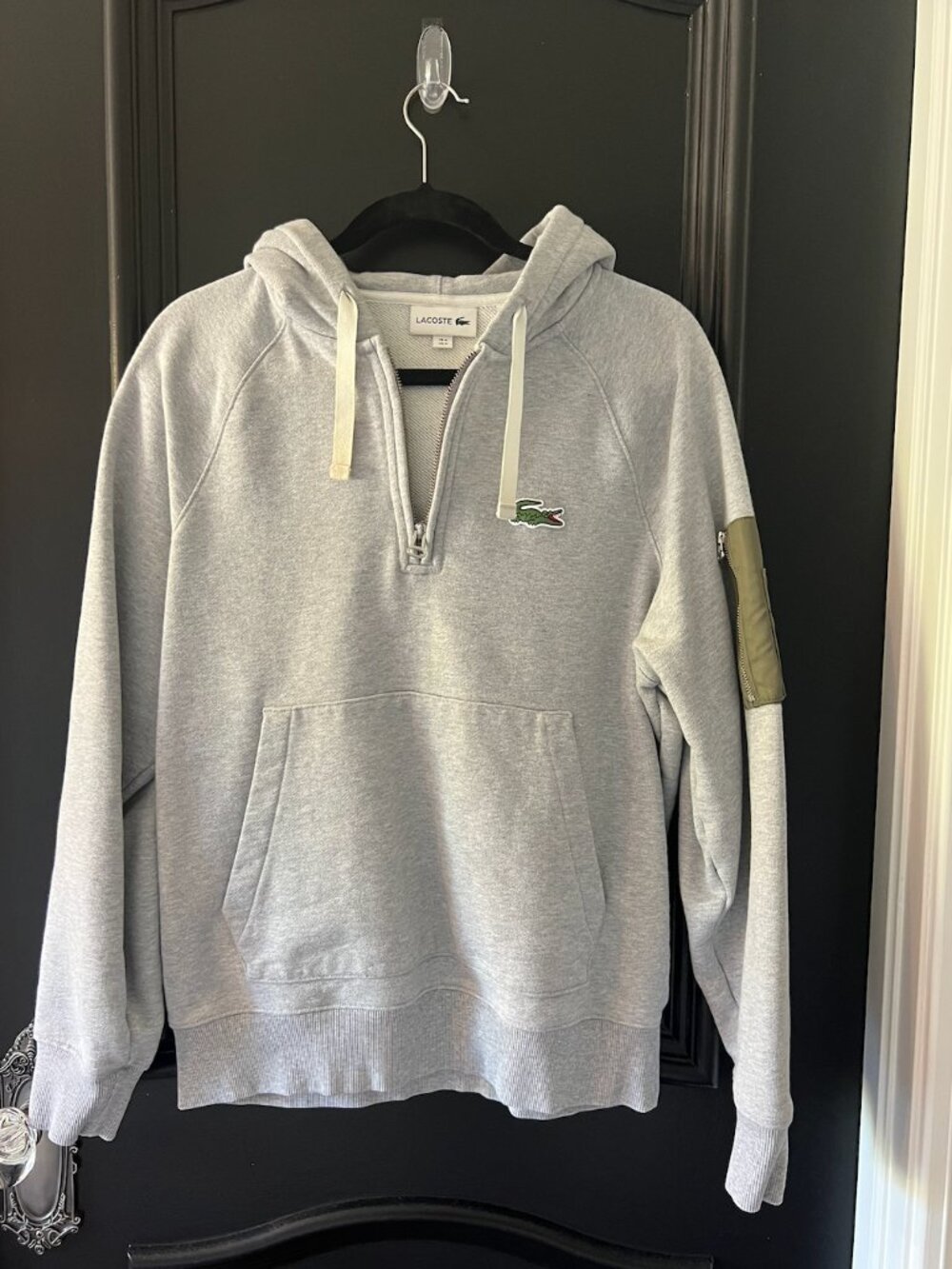 Lacoste Men's Gray Half-Zip Utility Hoodie with Bomber Arm Pocket Size FR 4 US M